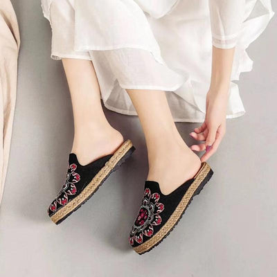 Women Embroidered Casual Flats Home Slippers 2019 Jun New 35 Black 