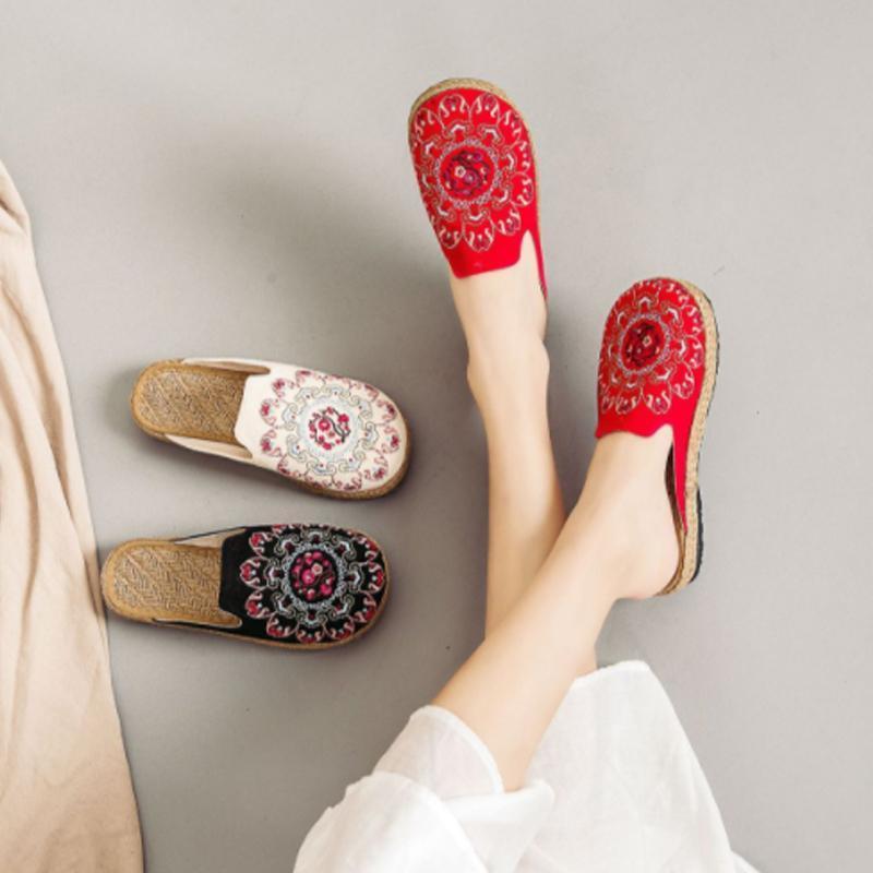 Women Embroidered Casual Flats Home Slippers 2019 Jun New 35 Red 