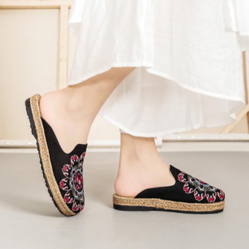 Women Embroidered Casual Flats Home Slippers 2019 Jun New 