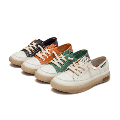 Women Fashion Color Matching Leather Casual Shoes Oct 2022 New Arrival 