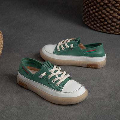 Women Fashion Color Matching Leather Casual Shoes Oct 2022 New Arrival Green 35 