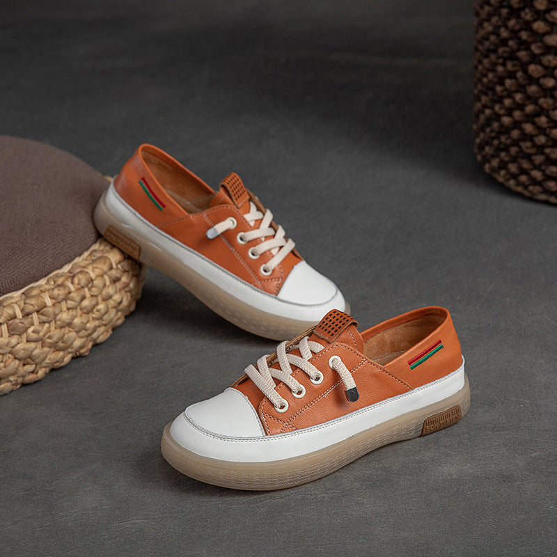 Women Fashion Color Matching Leather Casual Shoes