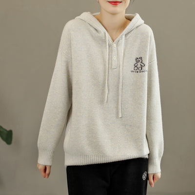 Women Fashion Embroidery Cotton Knitted Hoodie