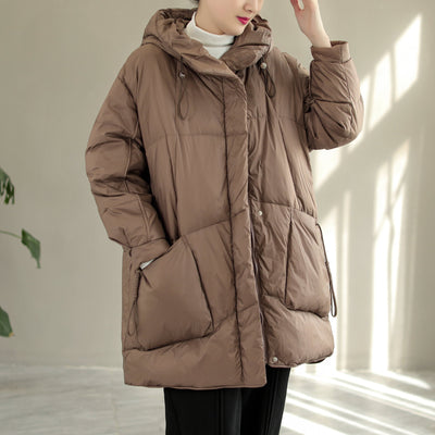 Women Fashion Hooded Lacing Loose Down Coat Oct 2022 New Arrival M Coffee 