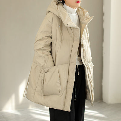 Women Fashion Hooded Lacing Loose Down Coat Oct 2022 New Arrival M Khaki 