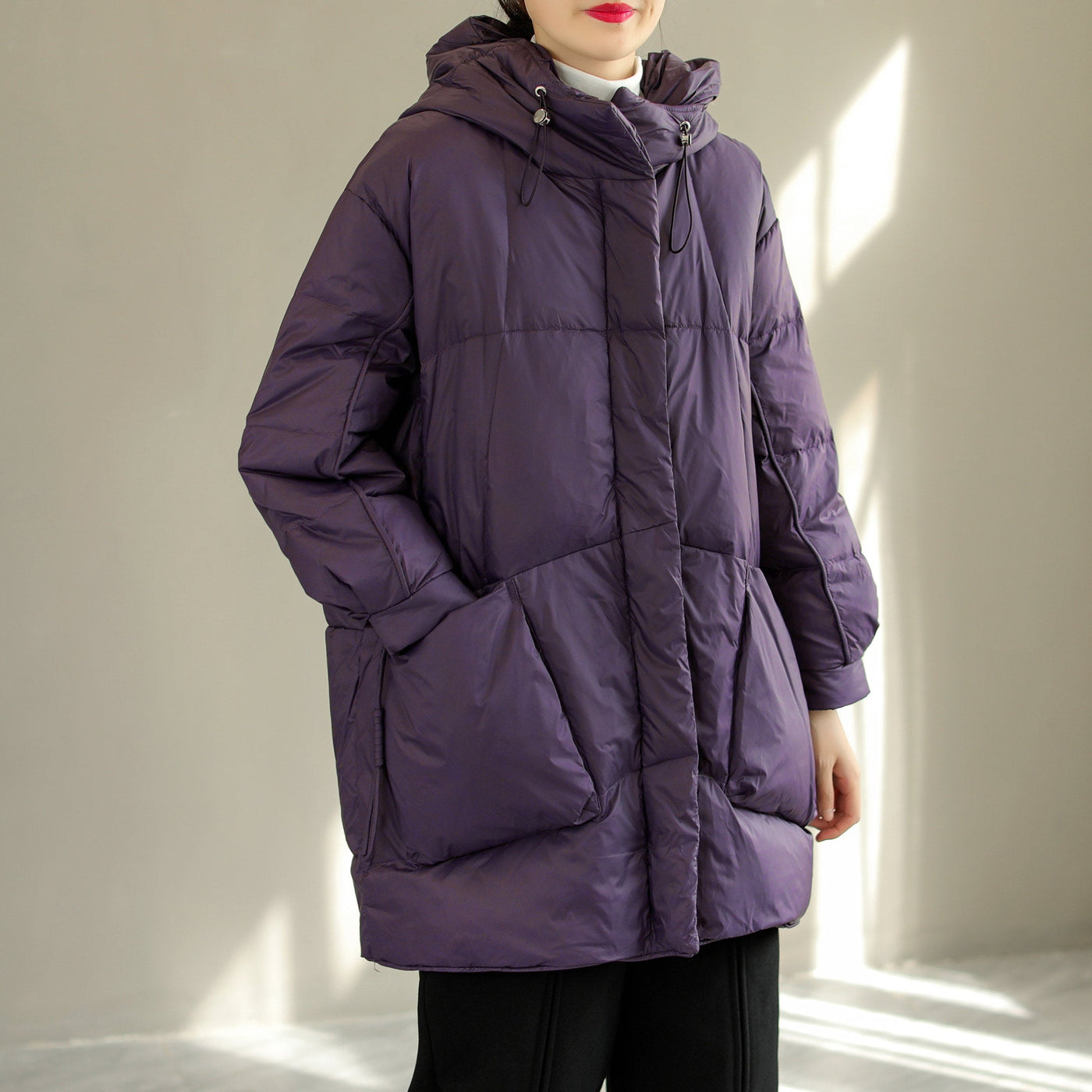 Women Fashion Hooded Lacing Loose Down Coat Oct 2022 New Arrival M Purple 