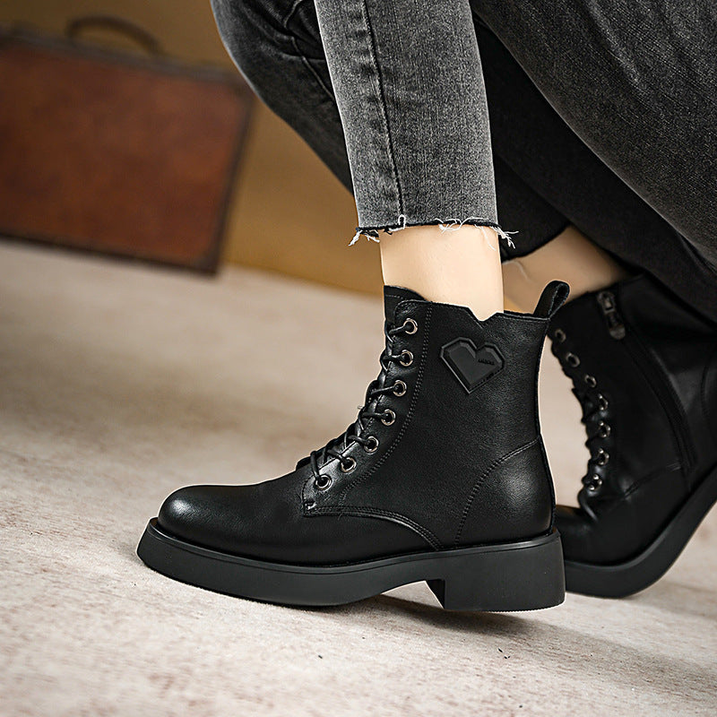 Women Fashion Leather Patchwork Thick Sole Boots