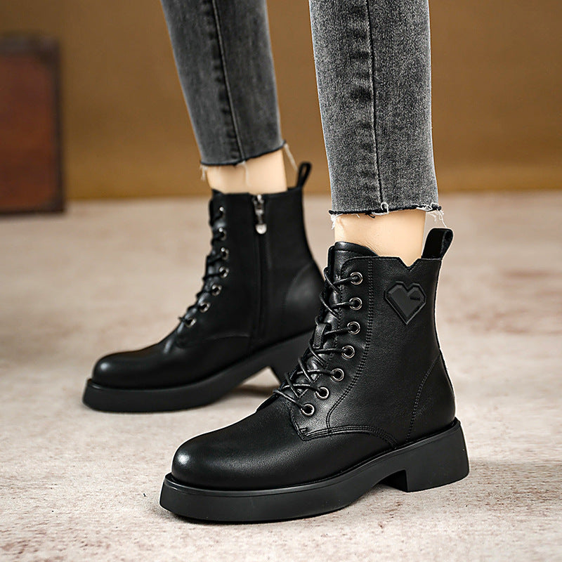 Women Fashion Leather Patchwork Thick Sole Boots