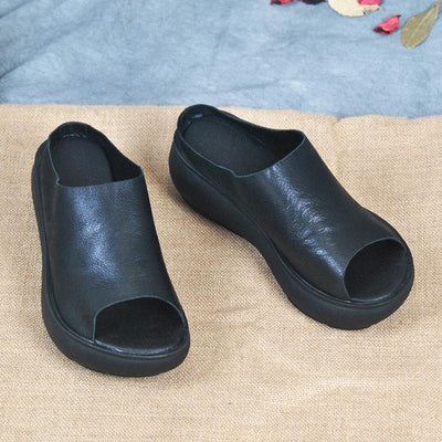 Women Fashion Platform Middle Heel Casual Slippers 2019 Jun New 35 Black 