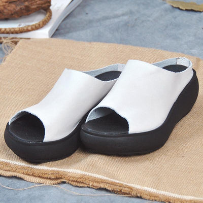 Women Fashion Platform Middle Heel Casual Slippers 2019 Jun New 35 White 