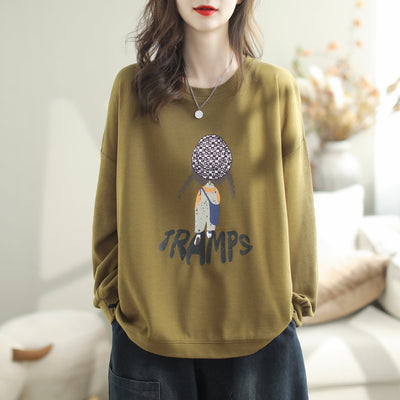 Women Fashion Print Loose Autumn Cotton Sweater