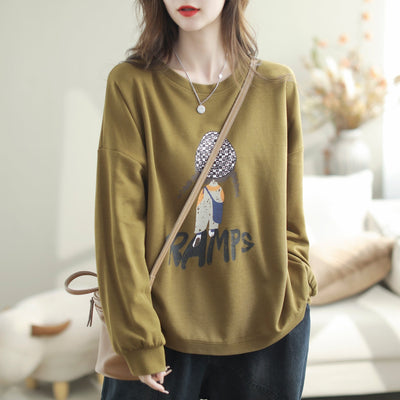 Women Fashion Print Loose Autumn Cotton Sweater