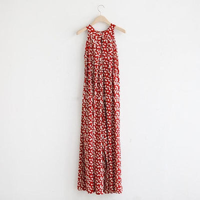 Women Floral Keyhole Halter Loose Wide Leg Casual Sleeveless Jumpsuits