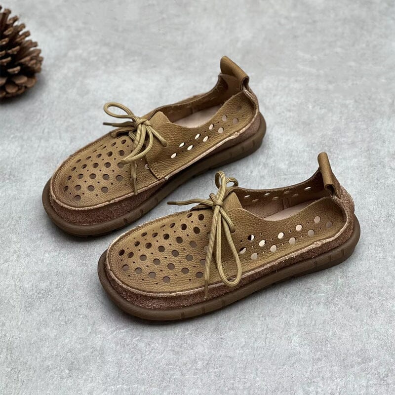 Women Handmade Retro Hollow Leather Casual Shoes