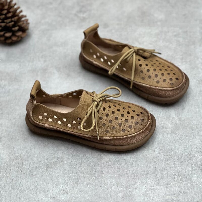 Women Handmade Retro Hollow Leather Casual Shoes