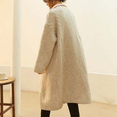 Women Knitted Mid-Length Solid Cardigan