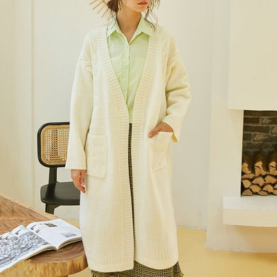 Women Knitted Mid-Length Solid Cardigan