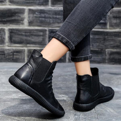 Women Leather Casual Chelsea Boots - Babakud