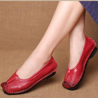 Women Leather Casual Flats Sewing Shoes