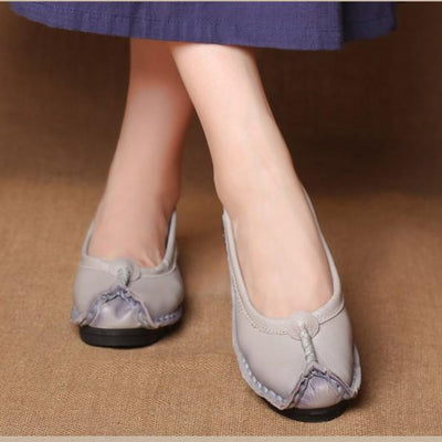 Women Leather Casual Flats Sewing Shoes 2019 Jun New 34 Light Gray 