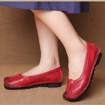 Women Leather Casual Flats Sewing Shoes 2019 Jun New 34 Red 