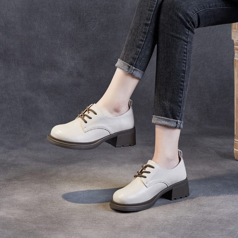 Women Leather Classic Lug Sole Casual Shoes