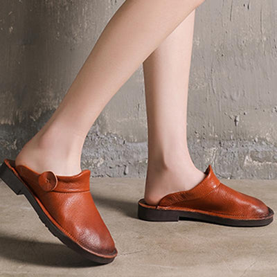Women Leather Closed Toe Casual Flats Slippers
