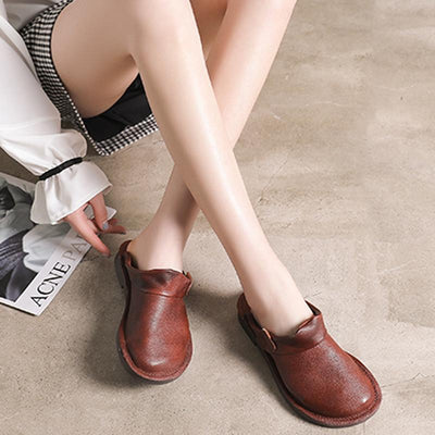 Women Leather Closed Toe Casual Flats Slippers