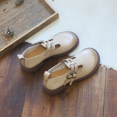 Women Leather Hollow Retro JK Wedge Loafers Aug 2022 New Arrival 35 Apricot 