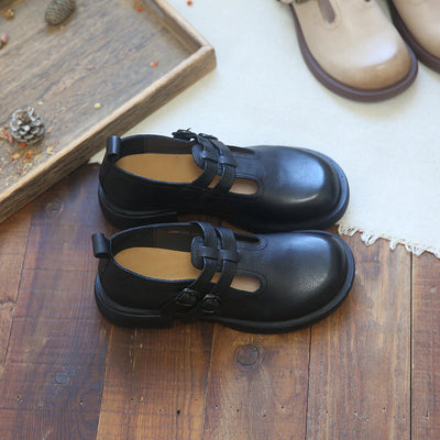 Women Leather Hollow Retro JK Wedge Loafers