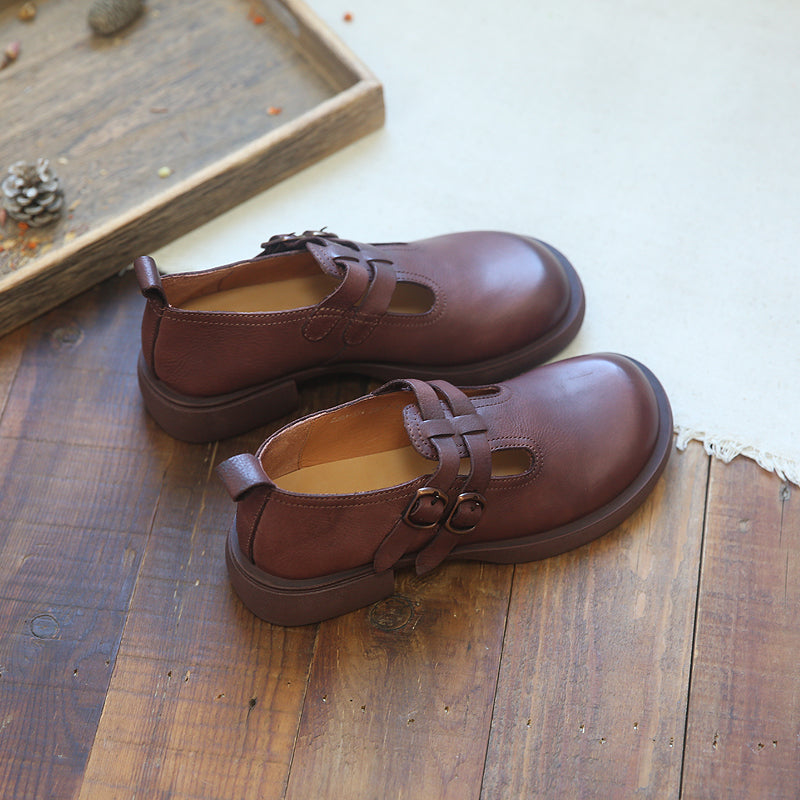 Women Leather Hollow Retro JK Wedge Loafers Aug 2022 New Arrival 35 Coffee 