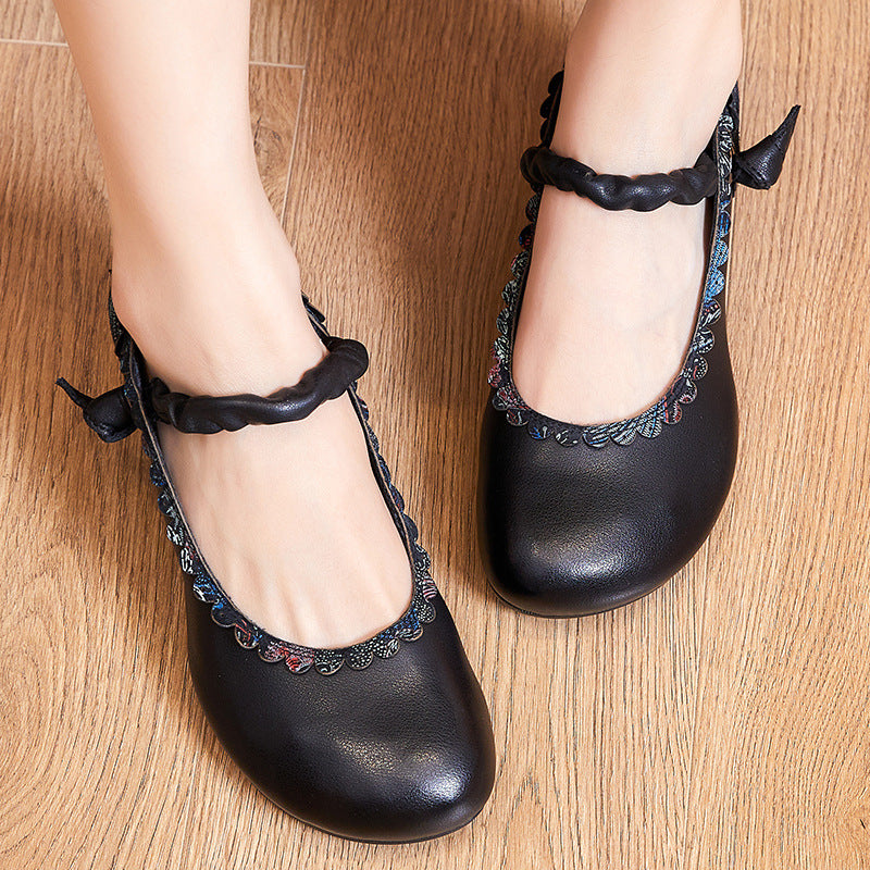 Women Leather Retro Patchwork Wedge Loafers