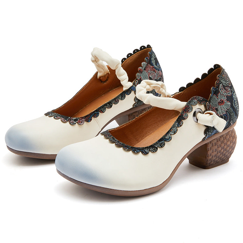 Women Leather Retro Patchwork Wedge Loafers