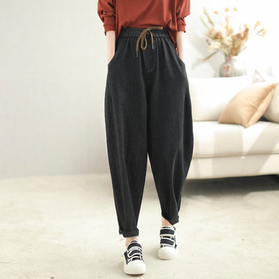 Women Loose Casual Solid Elastic Cotton Jeans
