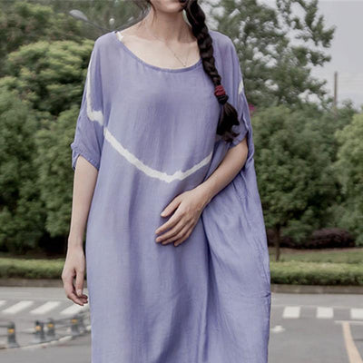 Women Loose Printed Casual Midi Short Sleeve Dress
