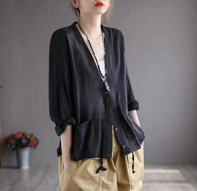 Women Loose Retro Summer Thin Sun-Proof Top Feb 2022 New Arrival One Size Black 