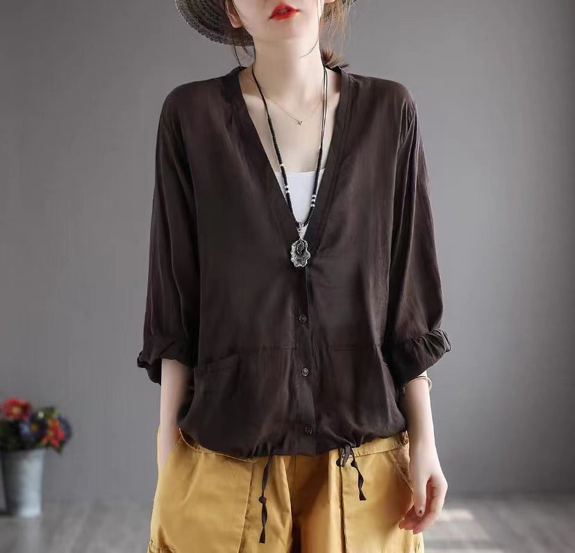 Women Loose Retro Summer Thin Sun-Proof Top Feb 2022 New Arrival One Size Brown 