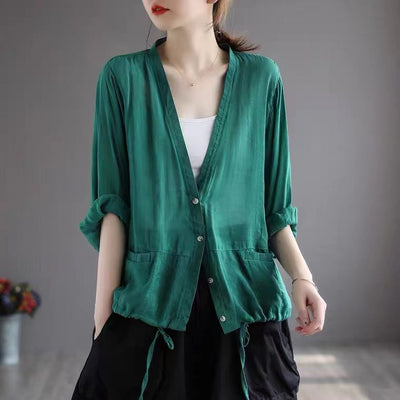 Women Loose Retro Summer Thin Sun-Proof Top Feb 2022 New Arrival One Size Green 