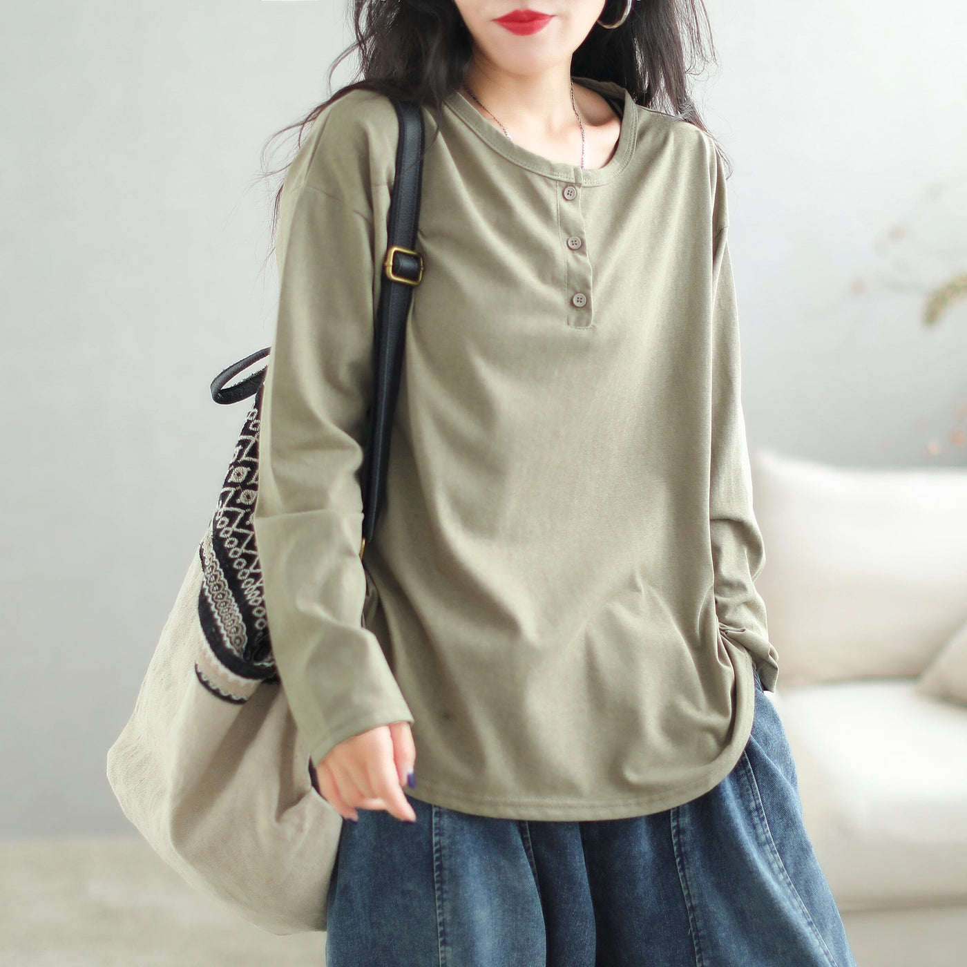 Women Loose Solid Fashion Casual T-Shirt Aug 2023 New Arrival One Size Green 