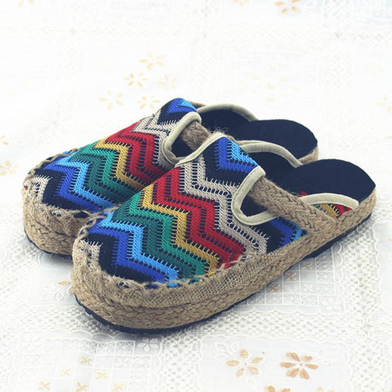 Women & Man Home Cloth Casual Folk Style Slip-On Plait Retro Slippers 35-44 2019 May New 