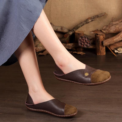 Women Manual Leather Retro Soft Bottom Lazy Shoes 35-42