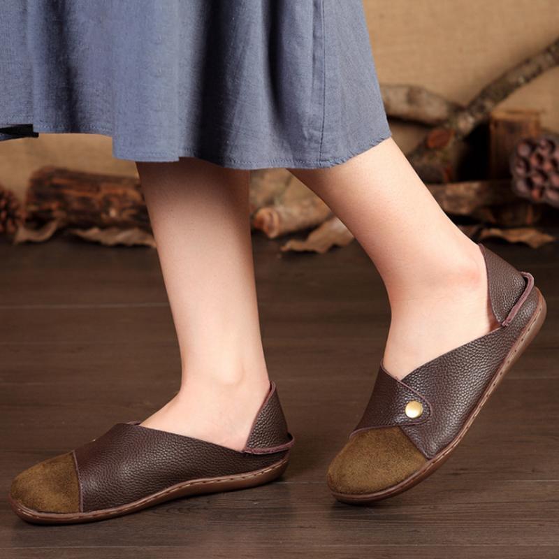 Women Manual Leather Retro Soft Bottom Lazy Shoes 35-42