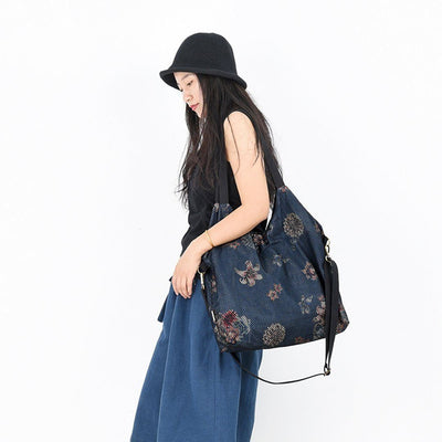 Women Mesh Printed Denim Casual Shoulder Bag Crossbody Bag ACCESSORIES One Size Blue 