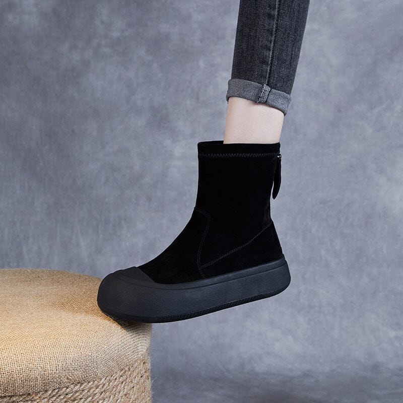 Women Minimalist Autumn Casual Leather Flat Boots Oct 2023 New Arrival 