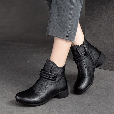 Women Minimalist Leather Autumn Chunky Heel Boots