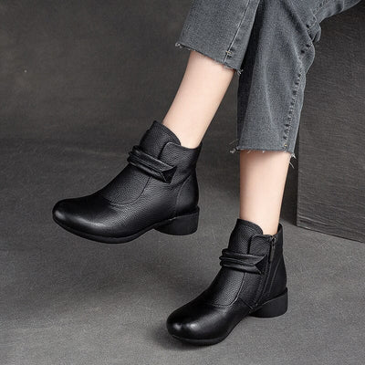 Women Minimalist Leather Autumn Chunky Heel Boots Aug 2023 New Arrival 