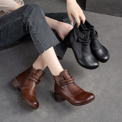 Women Minimalist Leather Autumn Chunky Heel Boots