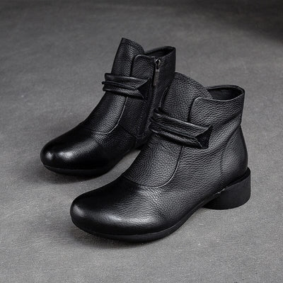 Women Minimalist Leather Autumn Chunky Heel Boots Aug 2023 New Arrival Black 35 