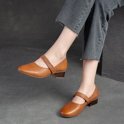 Women Minimalist Leather Low Heel Casual Shoes