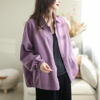 Women Minimalist Loose Casual Fashion Blouse Sep 2023 New Arrival M Purple 